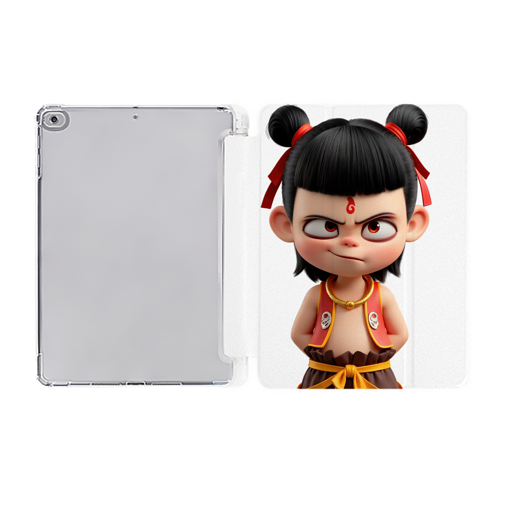 （画像用） Ne Zha 2 ナタ 魔童の大暴れ IPad ケース ペン収納付き 三つ折りスタンド PUレザー×シリコン 対応機種9.5/10.5/10.9インチ